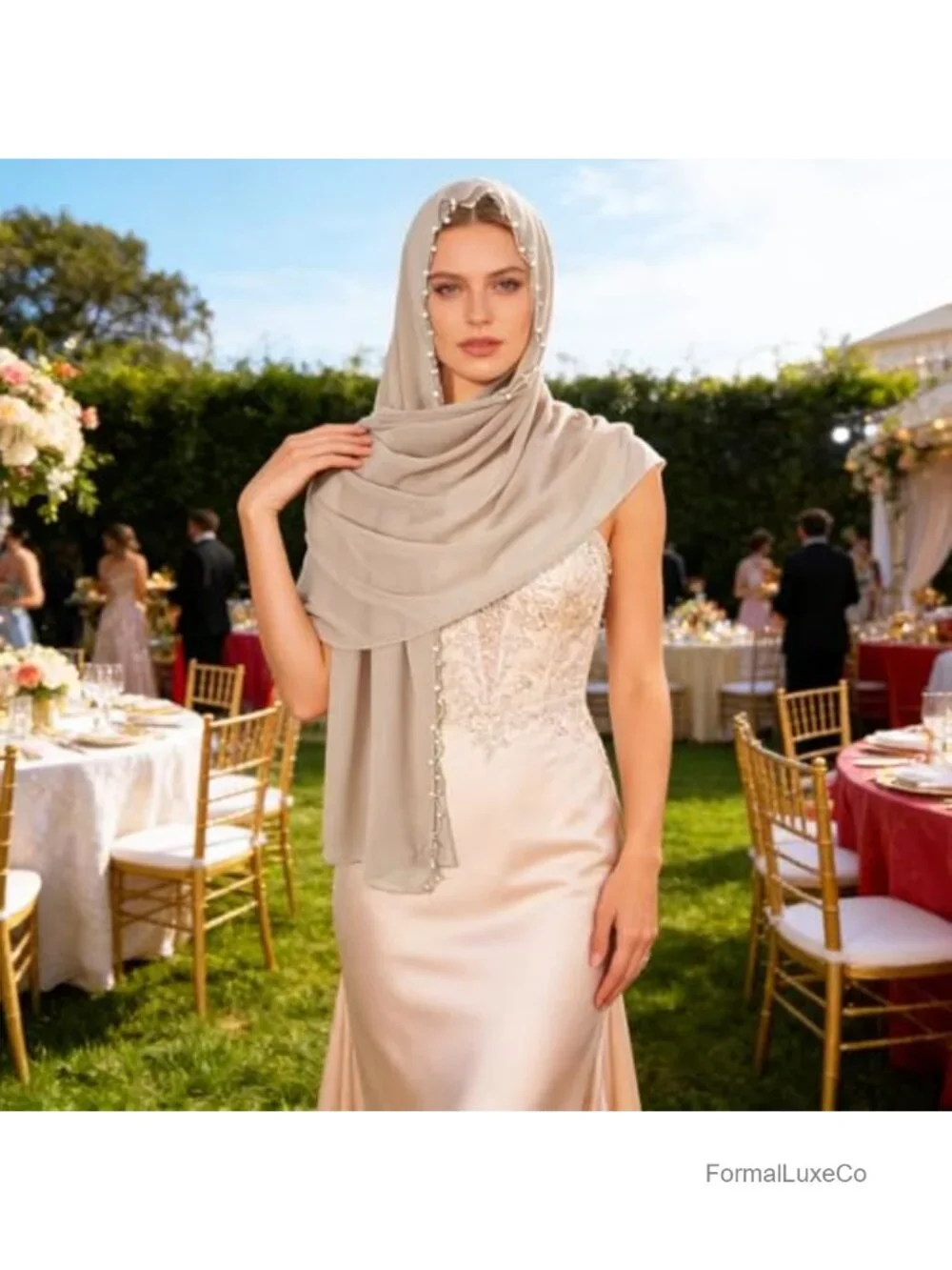 Chiffon Pearl Shawl Wrap for Evening Dresses Wedding Bridesmaid Scarf